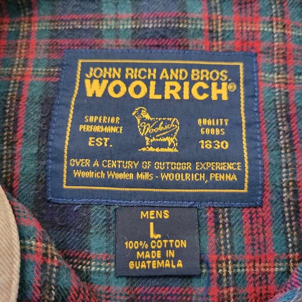 Woolrich L Plaid‎ Button Up Flannel Shirt Green Red Plaid Cotton - Picture 2 of 8